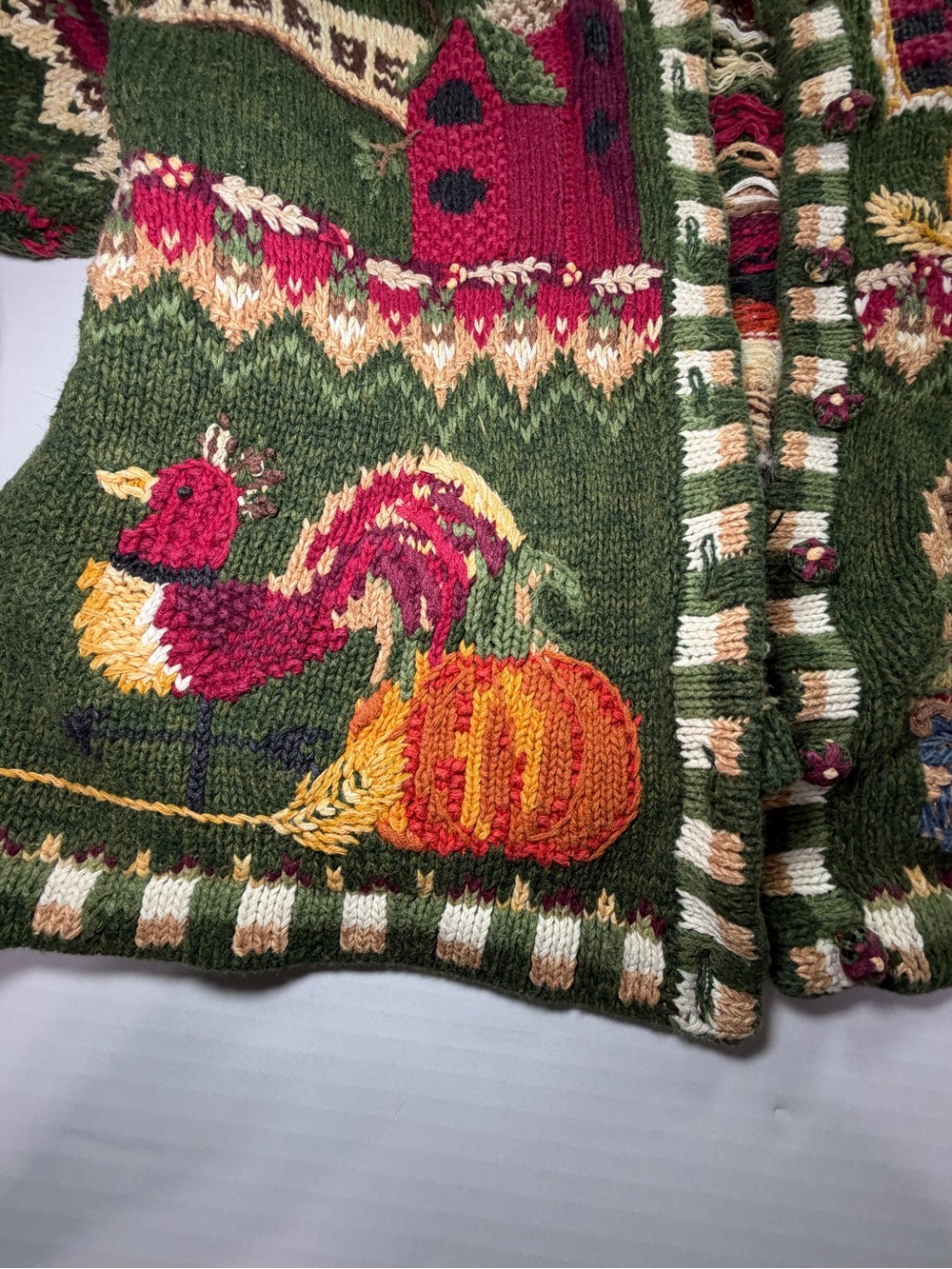Heirloom Collectibles Harvest Cardigan Sweater Pumpkin Rooster Cottagecore L - Picture 2 of 7